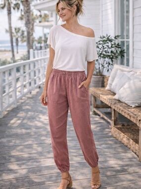 Thread & Supply Terracotta Joggers Medium Elastic Waist Utility Pocket Sz Med